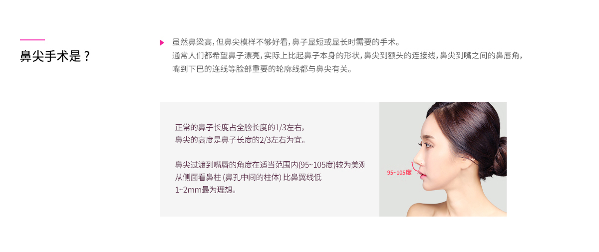 코끝 수술이란 - 콧대는 높지만 코끝 모양이 예쁘지 않아 코가 짧아 보이거나 길어보이는 경우에 필요한 시술입니다. 코수술의 꽃이라 불리울 만큼 난이도가 높은 수술이며 인공보형물이 아닌 자가 연골을 사용하여 부드럽고 자연스러운 모양을 만들고, 근막으로 한 번 더 감싸주어 부작용을 최소화 하며 코끝 높이와 각도를 조절하여 아름다운 코끝 라인을 얻을 수 있습니다.